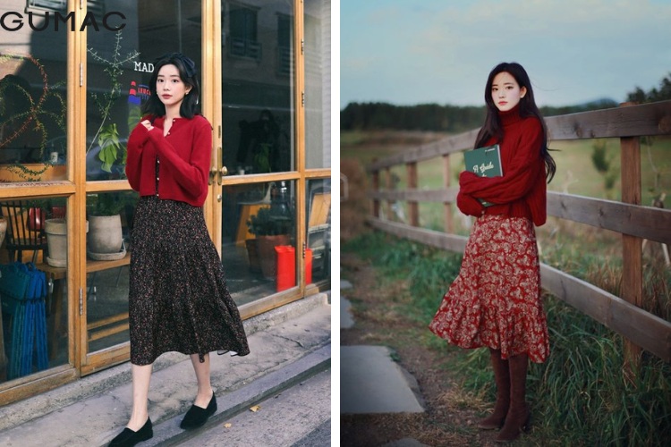 Áo len và đầm hoa nhí vintage